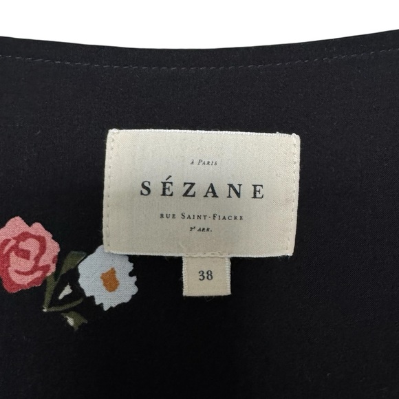 Sézane Heloise Blouse Boudoir Black Floral Long Sleeve Button Front Top US 6 Med - Picture 4 of 9